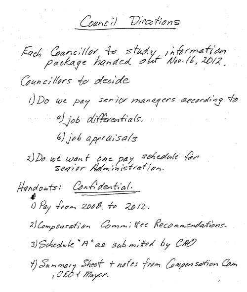 Image of the note distributed by the Mayor regarding Council Directions.