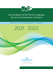 Cover of the French Language Services Commissioner of Ontario 's 2021-2022 Annual report