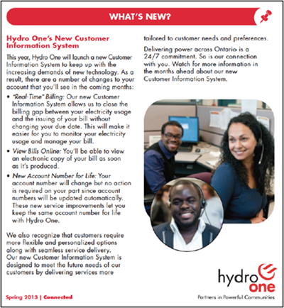 Figure 6: Hydro One newsletter, Spring 2013