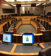 Second of two views of Niagara regional council chambers, facing and from the chair