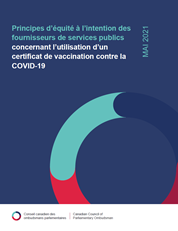 Couverture du rapport "Principes d’équité à l’intention des fournisseurs de services publics concernant l’utilisation d’un certificat de vaccination contre la COVID-19"