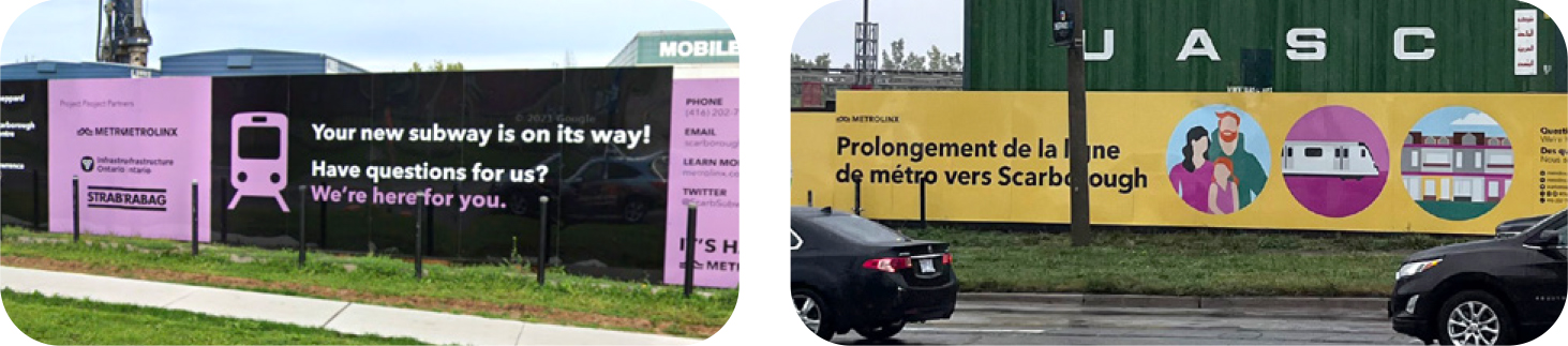 panneaux d'un chantier de construction de Metrolinx