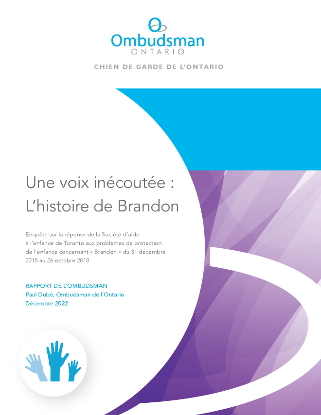 Couverture du rapport, Une voix inécoutée : L’histoire de Brandon