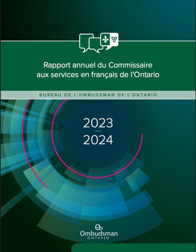 Couverture du rapport annuel 2023-2024 du Commissaire aux services en français de l’Ontario