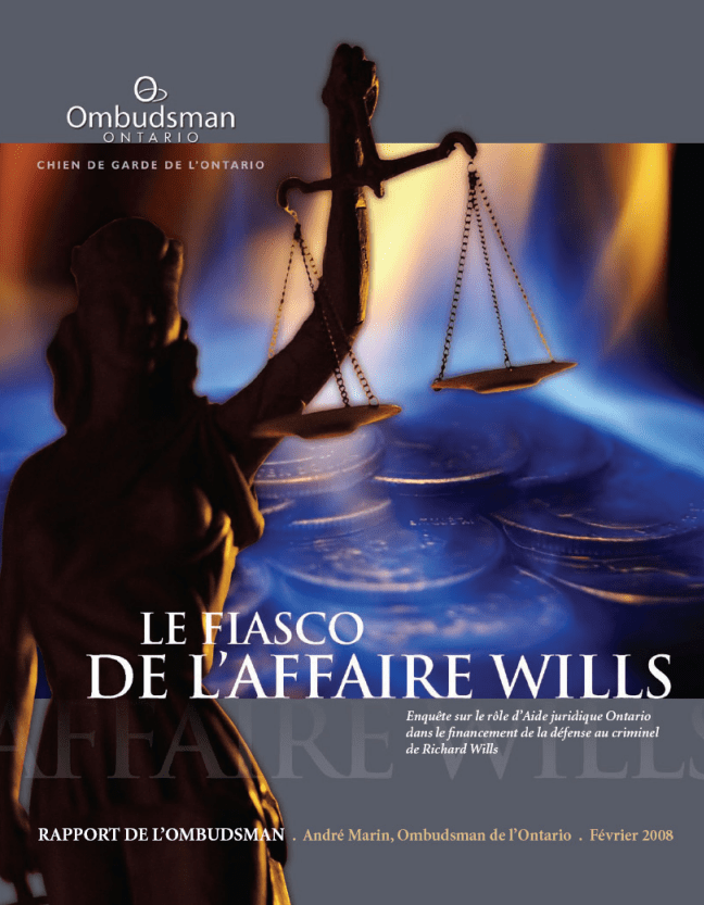 Couverture du rapport, Le fiasco de l'affaire Wills