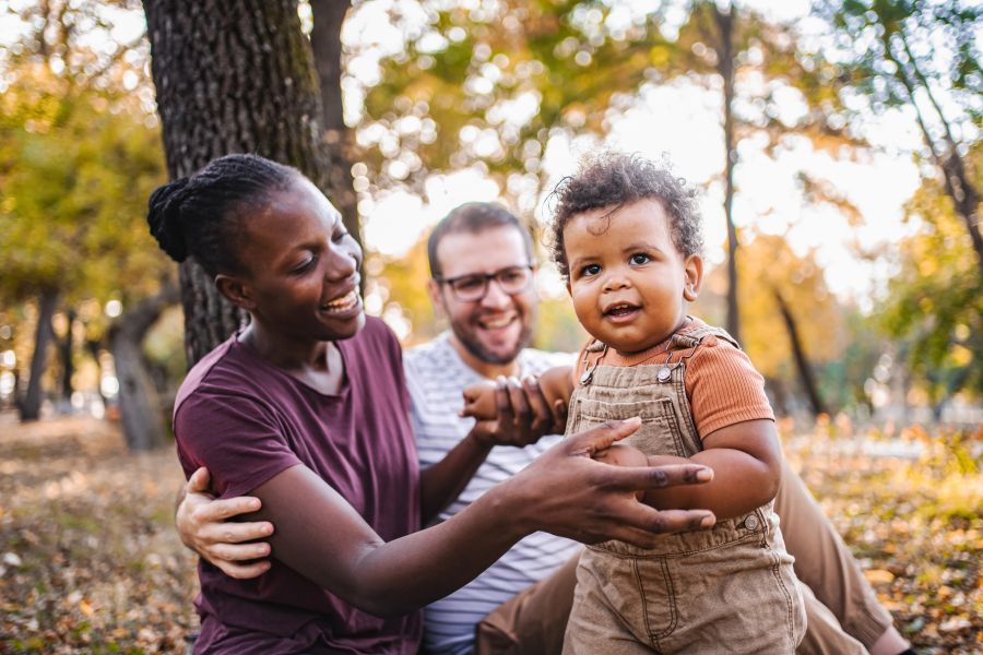 Family outside in a park