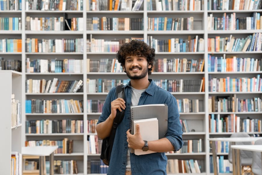 Young person in library
